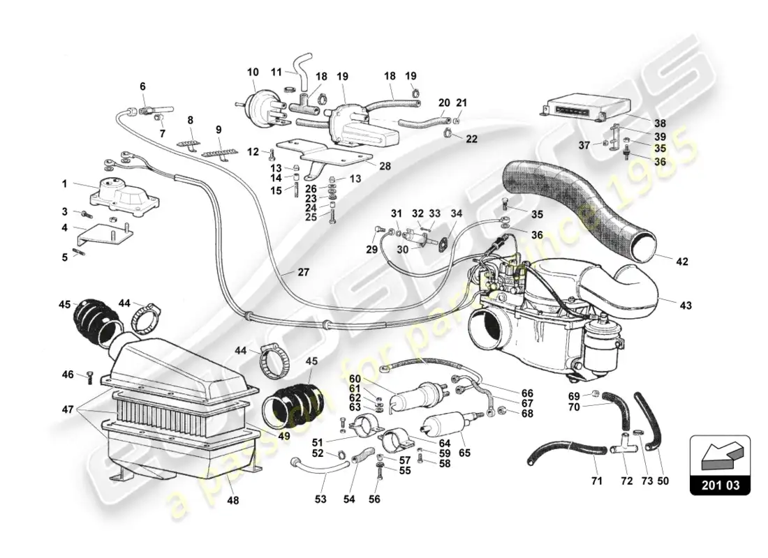 lamborghini countach 25th anniversary (1989) inyección diagrama de piezas