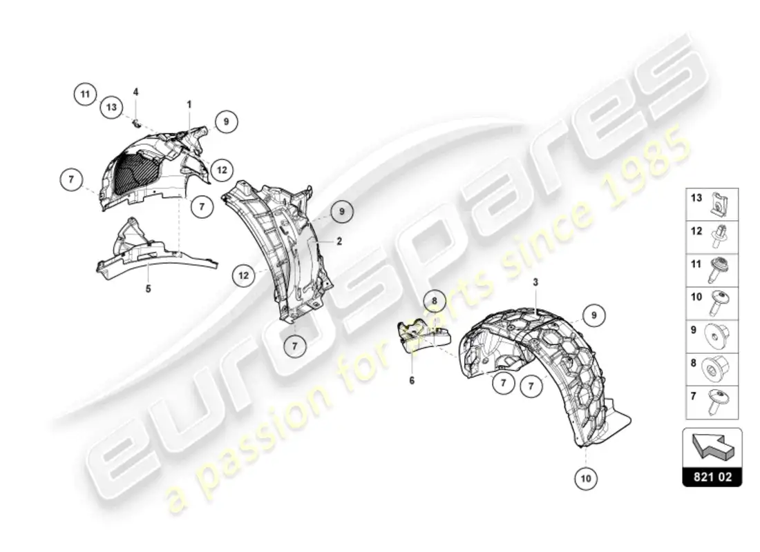 lamborghini urus (2020) recubrimiento de la rueda diagrama de piezas