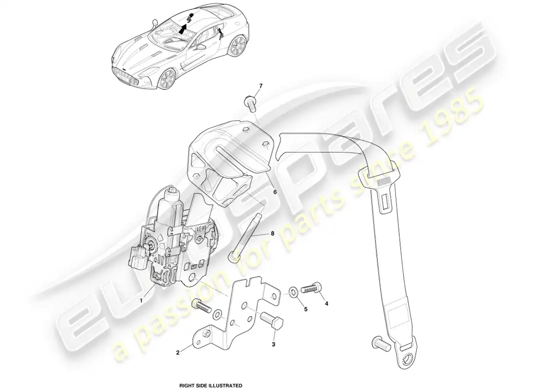 aston martin one-77 (2011) cinturones de seguridad delanteros diagrama de piezas