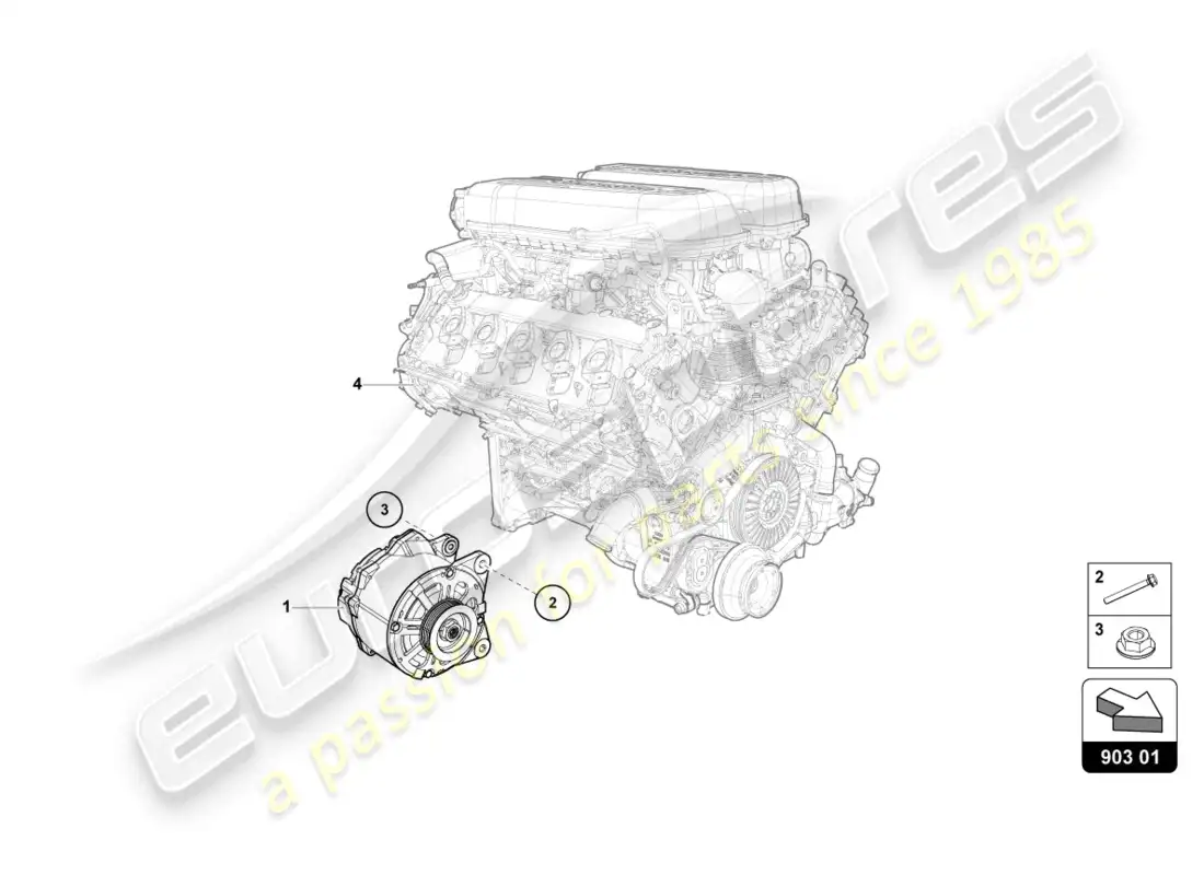 lamborghini evo spyder (2023) alternador diagrama de piezas