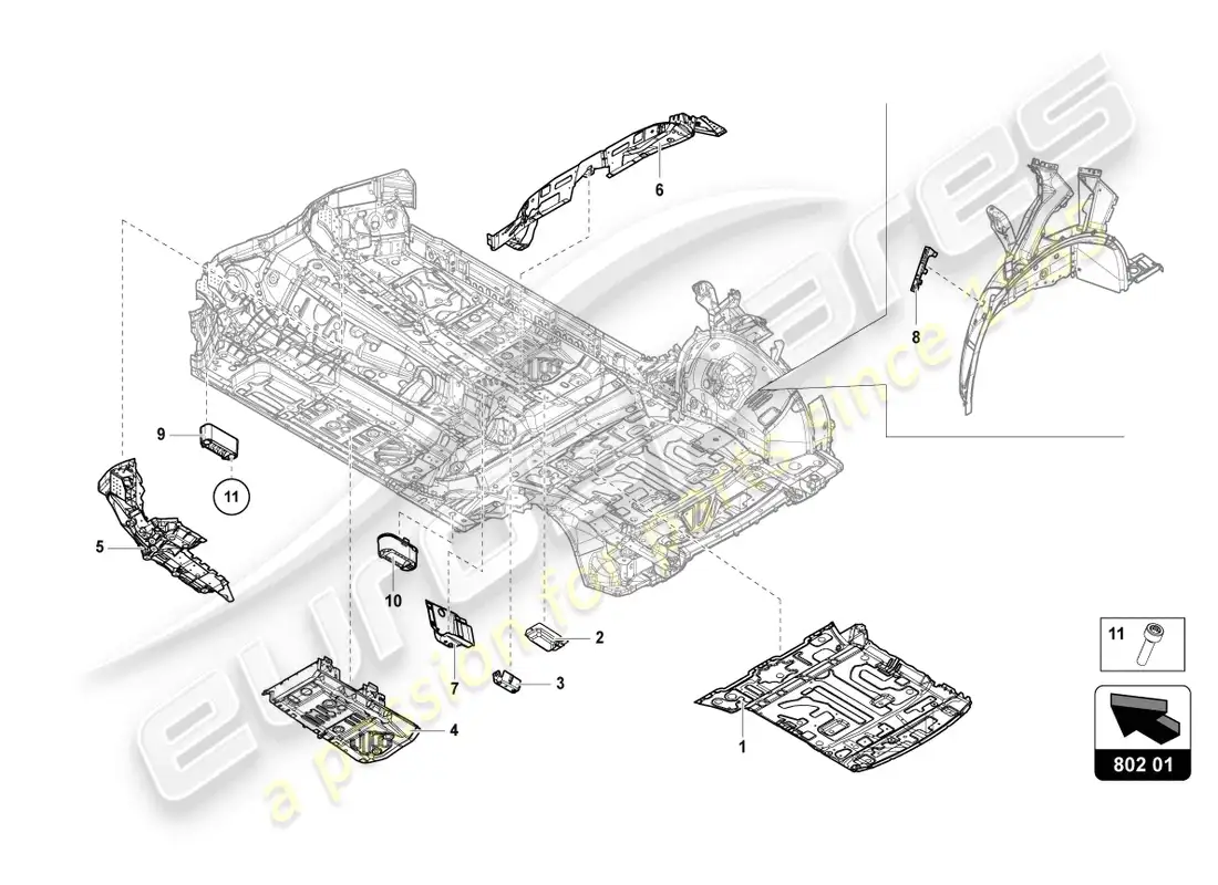 lamborghini urus (2020) placa inferior diagrama de piezas