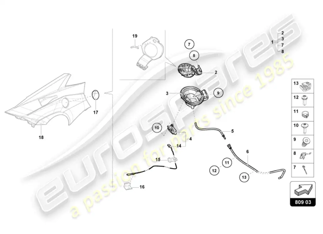 lamborghini sto (2023) tapa de llenado de combustible diagrama de piezas