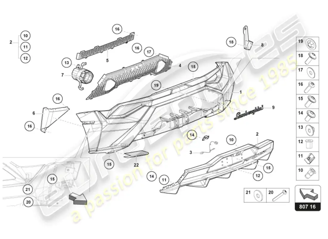 lamborghini sto (2023) parachoques trasero diagrama de piezas