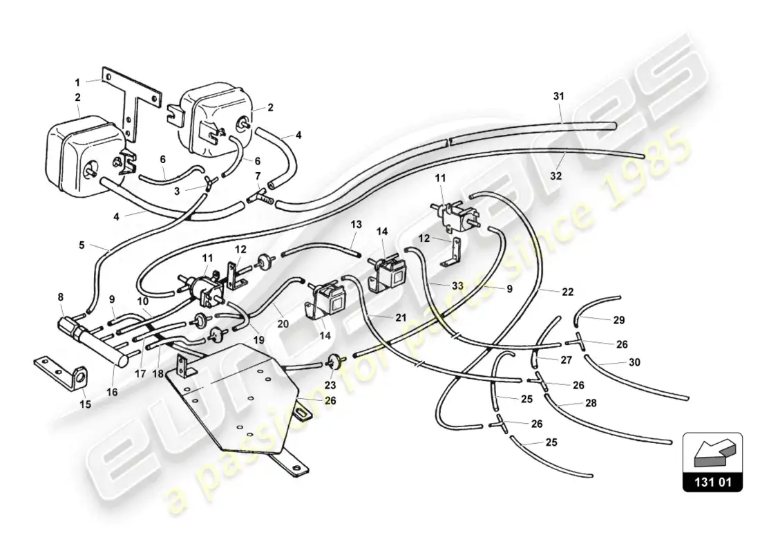 lamborghini countach 25th anniversary (1989) sistema de aire secundario diagrama de piezas