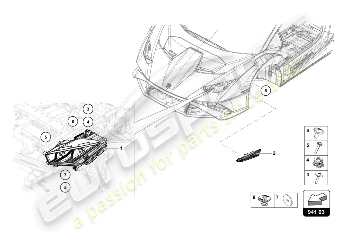 lamborghini sto (2023) faro led delantero diagrama de piezas