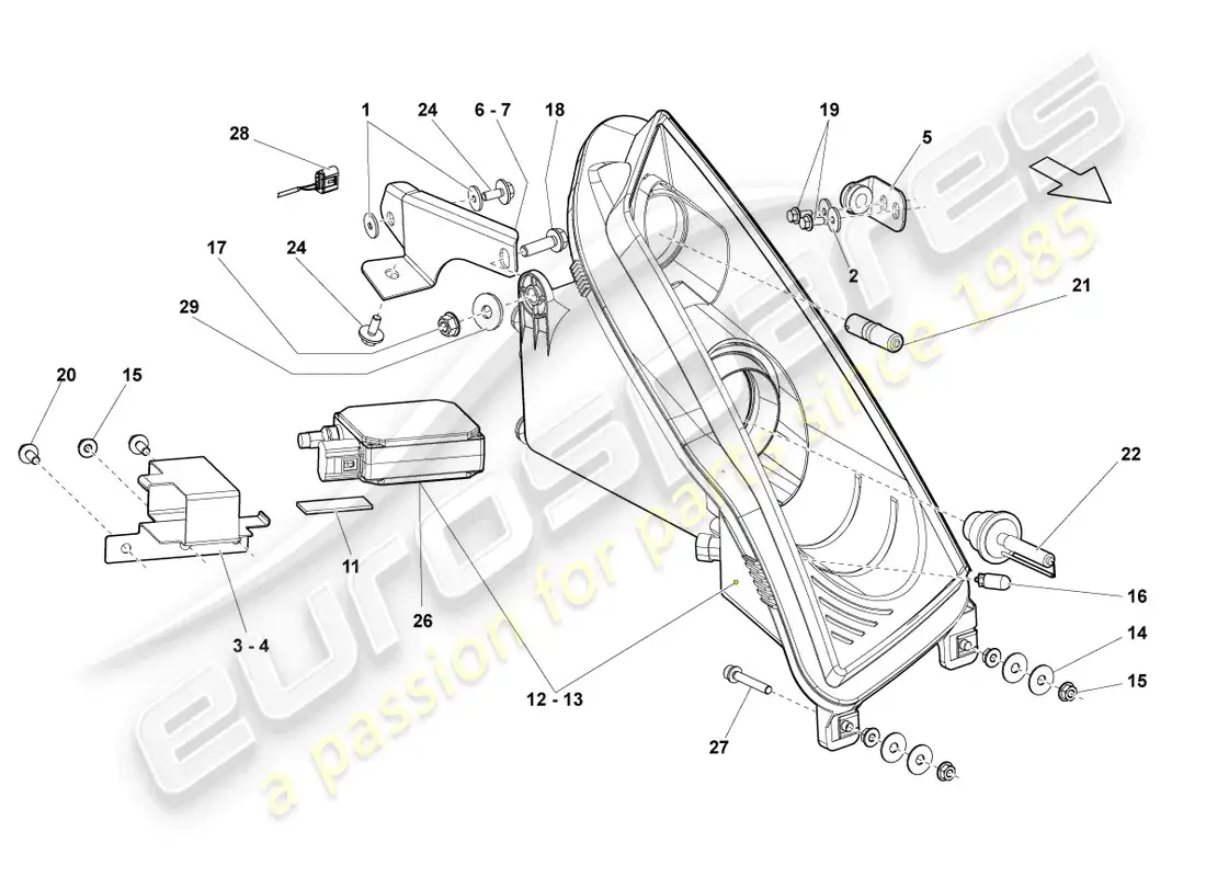 lamborghini gallardo spyder (2007) faro de descarga de gas diagrama de piezas