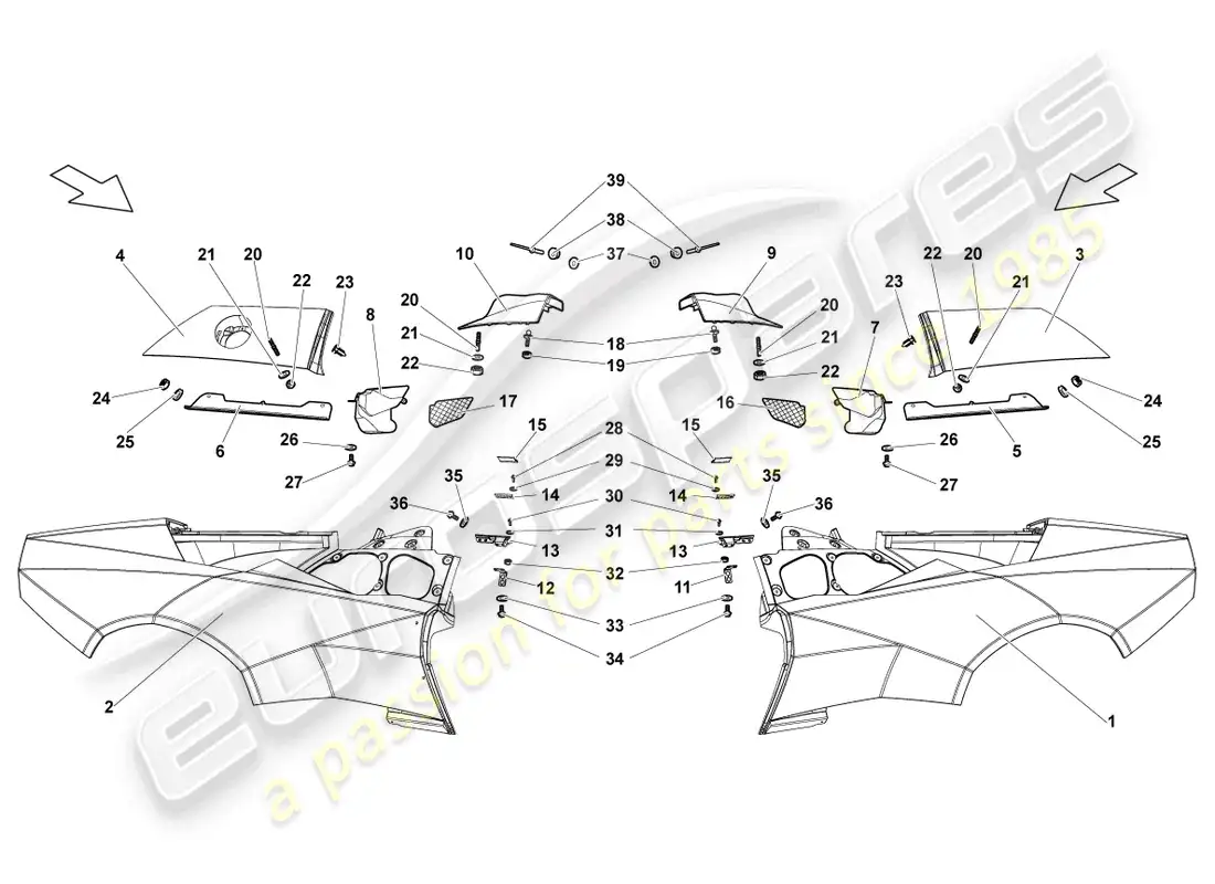lamborghini reventon roadster parte lateral trasera diagrama de piezas