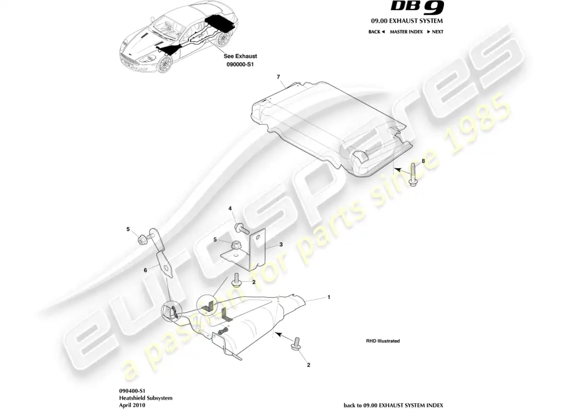 aston martin db9 (2012) subsistema de escudo térmico diagrama de piezas