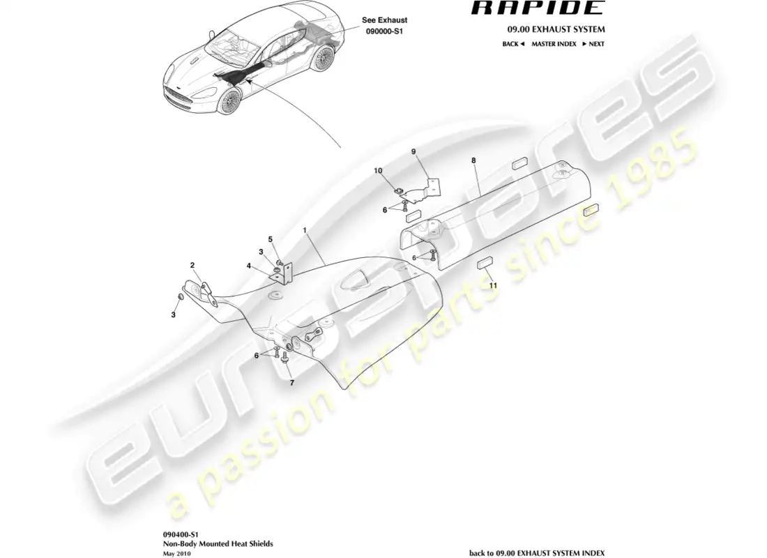 aston martin rapide (2018) escudos térmicos, traseros diagrama de piezas