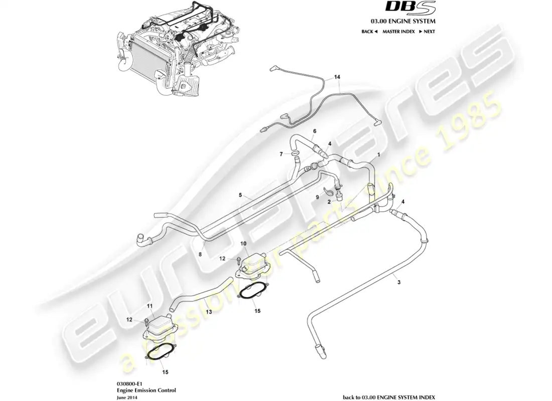 aston martin dbs (2011) control de emisión diagrama de piezas