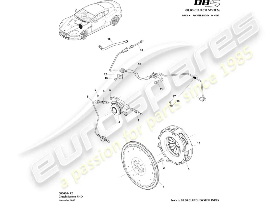 aston martin dbs (2013) sistema de embrague, lado derecho diagrama de piezas