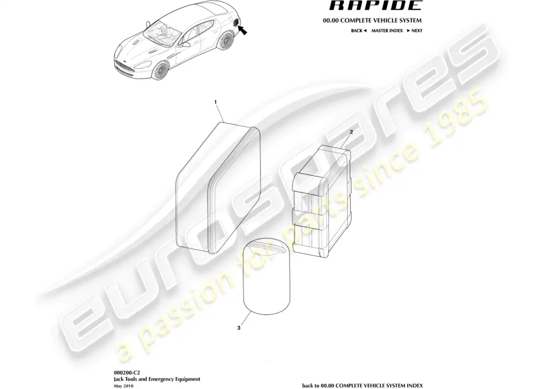 aston martin rapide (2011) equipo de emergencia para neumáticos diagrama de piezas