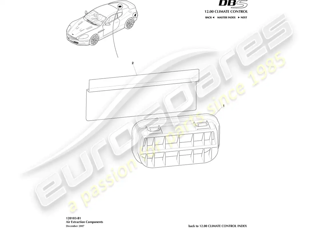aston martin dbs (2012) componentes de extracción de aire diagrama de piezas