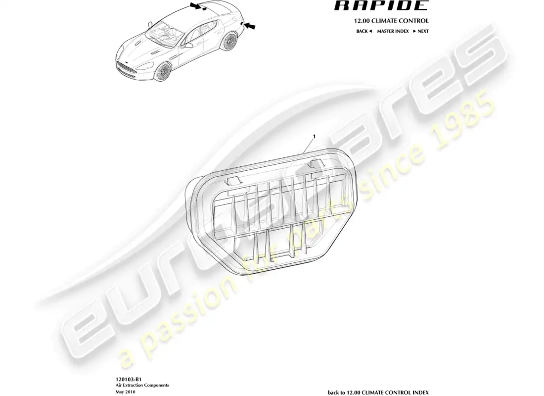 aston martin rapide (2018) diagrama de piezas de los componentes de extracción de aire