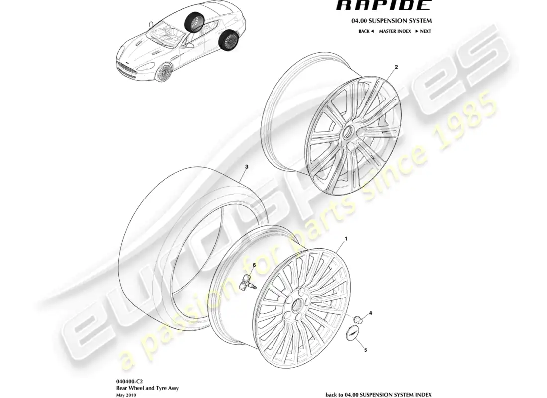 aston martin rapide (2014) rueda y neumáticos, parte trasera al diagrama de pieza 13my