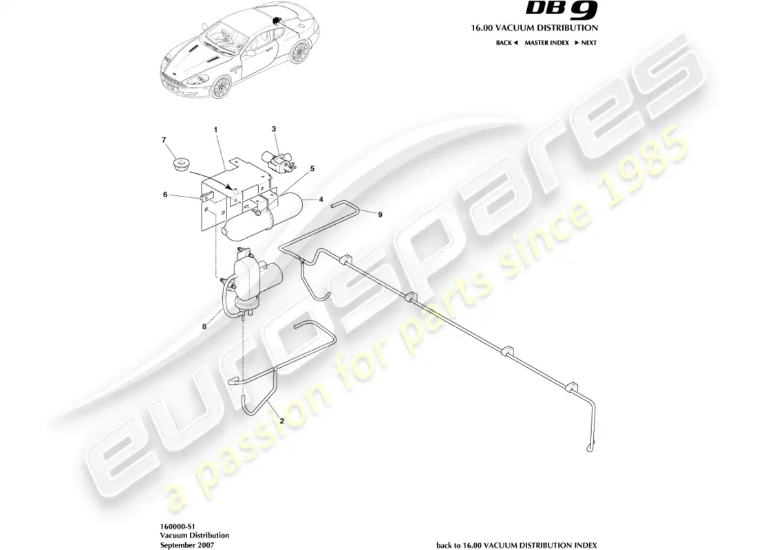 aston martin db9 (2009) distribución de vacío diagrama de piezas