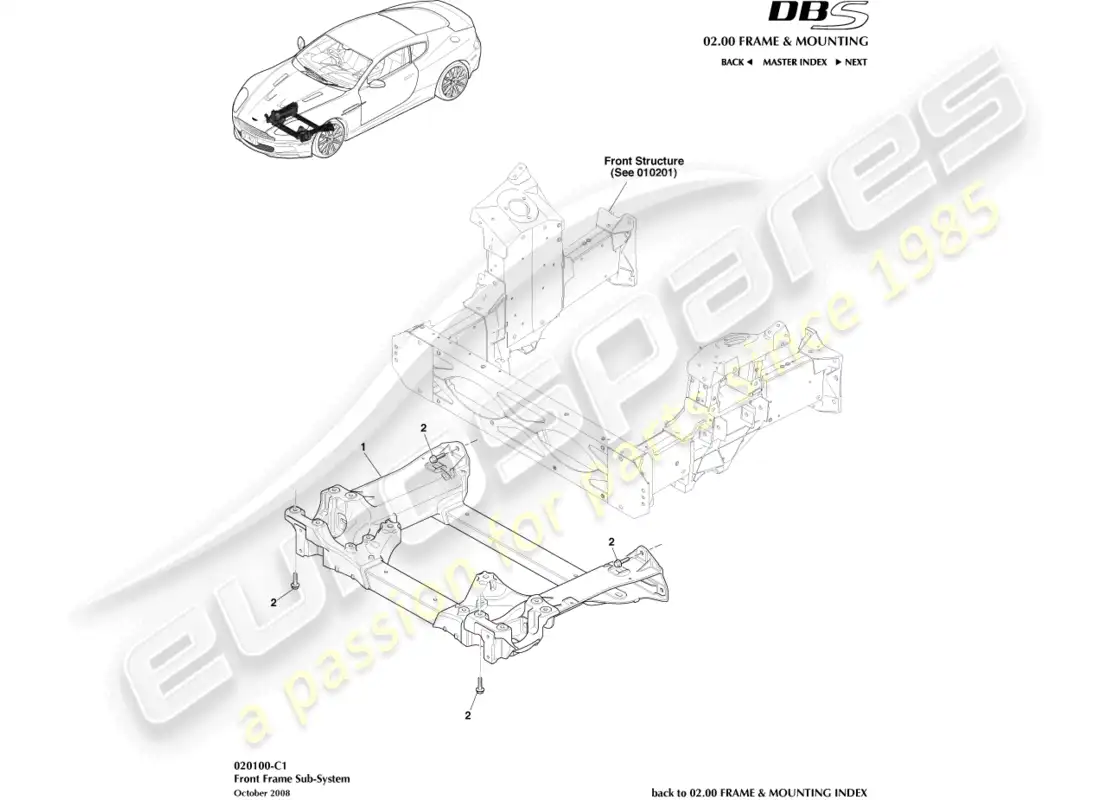 aston martin dbs (2014) subchasis delantero diagrama de piezas