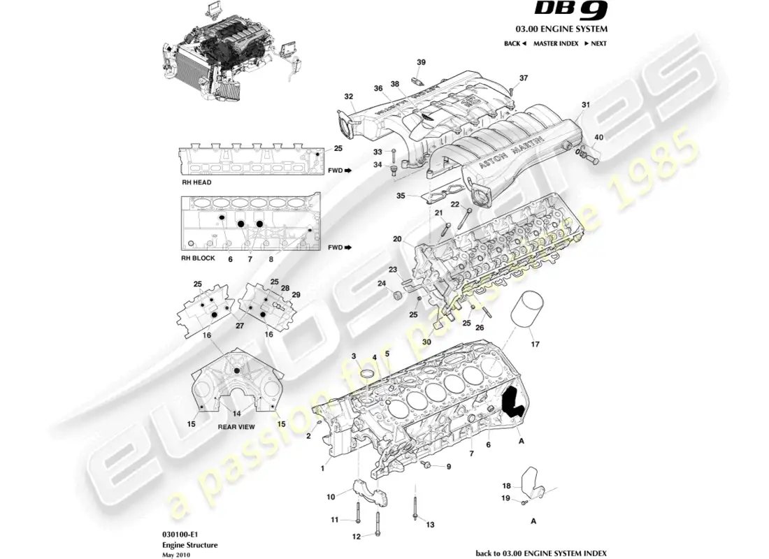 aston martin db9 (2006) estructura del motor diagrama de piezas