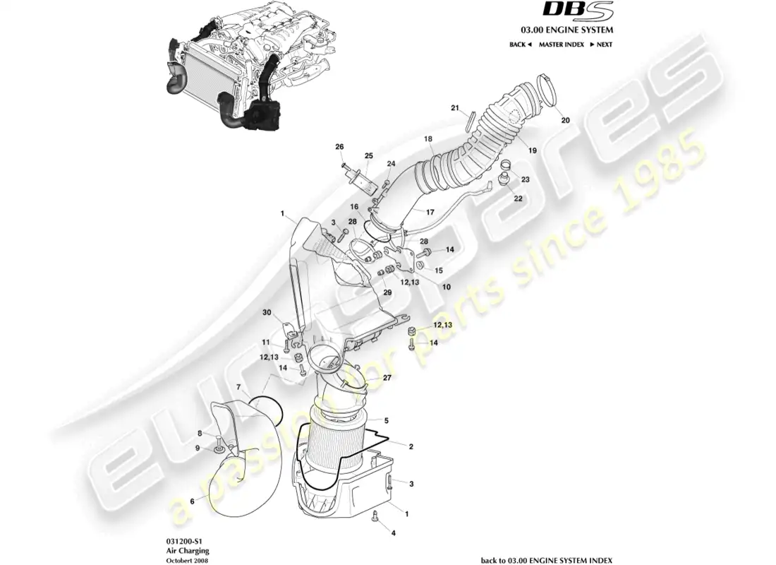 aston martin dbs (2011) carga de aire diagrama de piezas