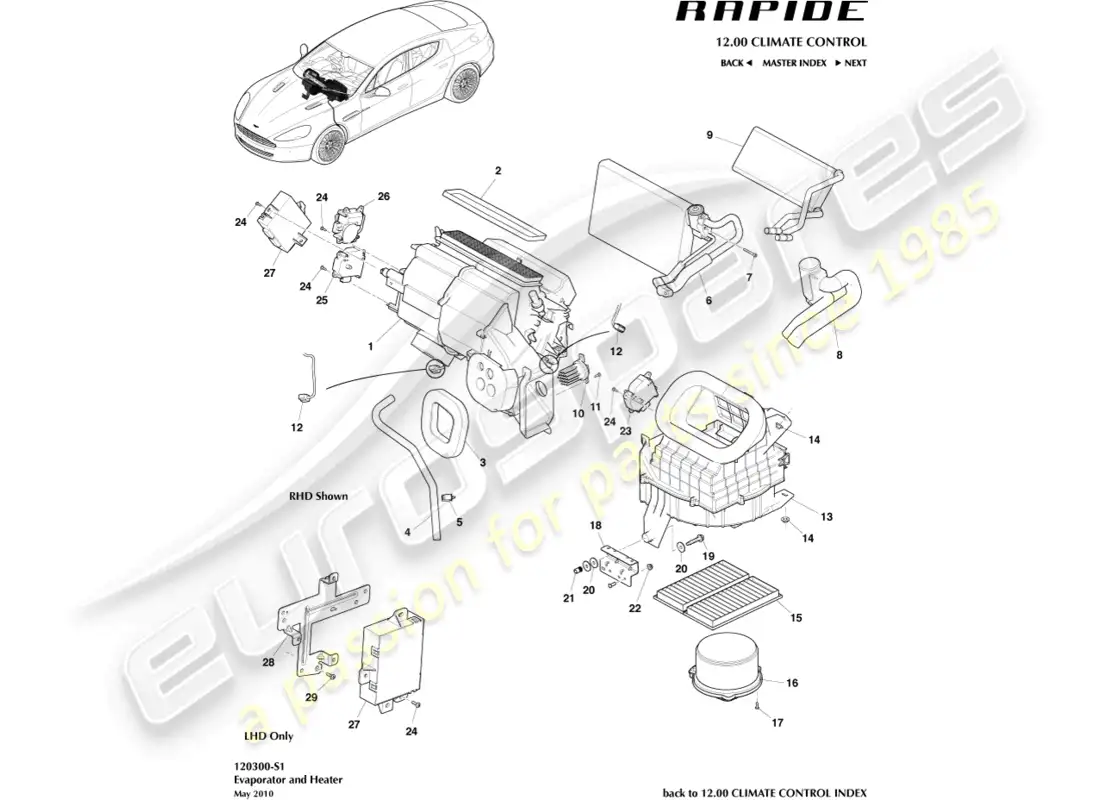aston martin rapide (2017) unidad de hvac diagrama de piezas