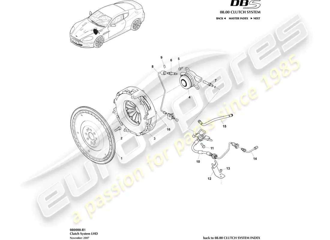 aston martin dbs (2013) sistema de embrague, volante a la izquierda diagrama de piezas