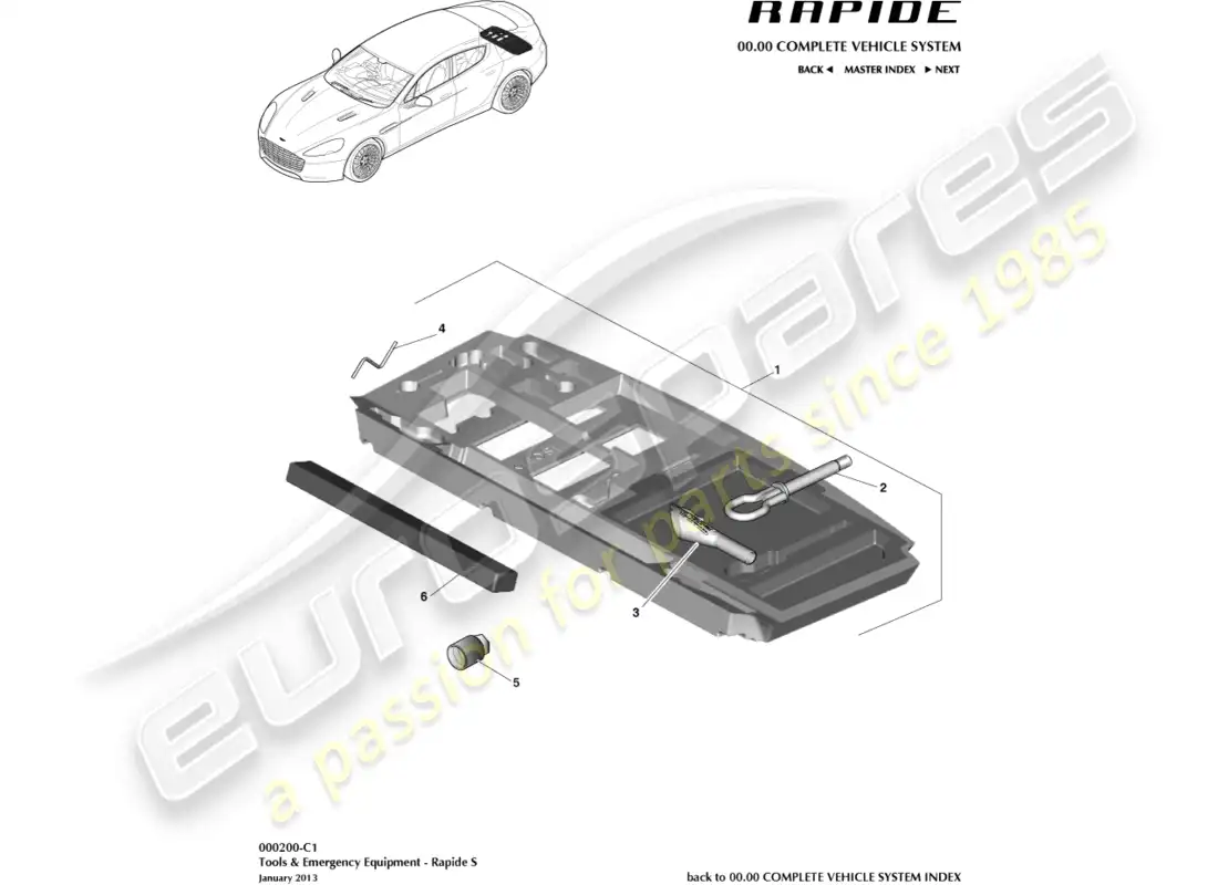aston martin rapide (2011) herramientas y equipos de emergencia, s diagrama de piezas