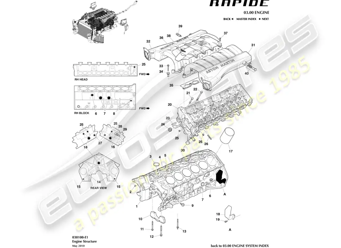 aston martin rapide (2019) estructura del motor diagrama de piezas