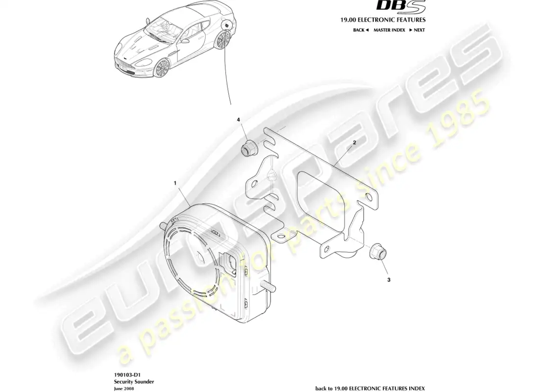 aston martin dbs (2012) sirena de seguridad diagrama de piezas