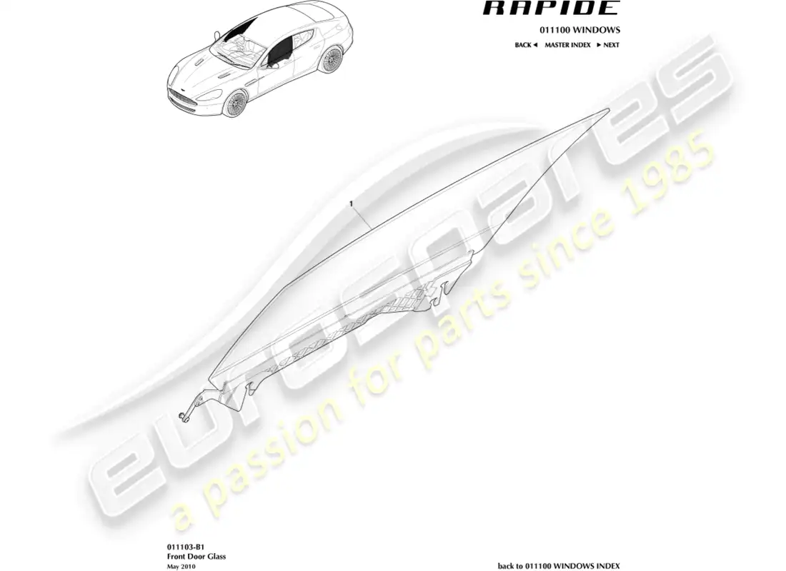aston martin rapide (2014) vidrio de la puerta principal diagrama de piezas