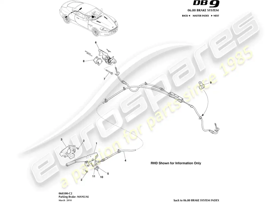 aston martin db9 (2012) parking brake diagrama de piezas