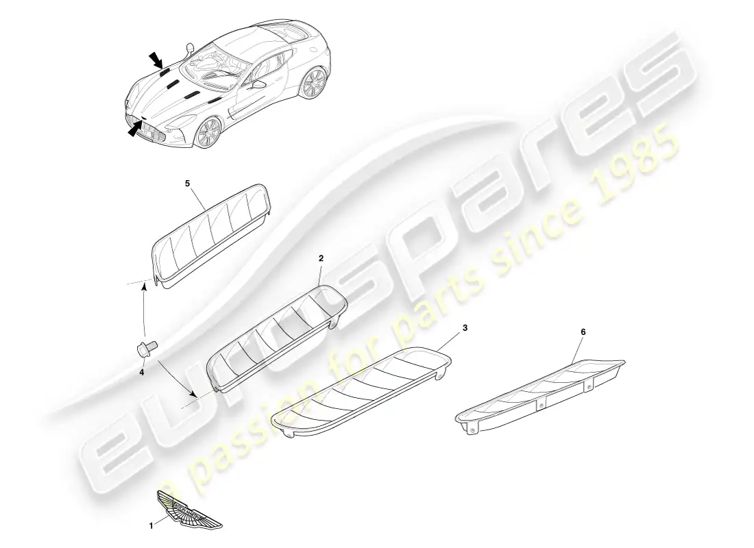 aston martin one-77 (2011) ajuste del extremo delantero diagrama de piezas
