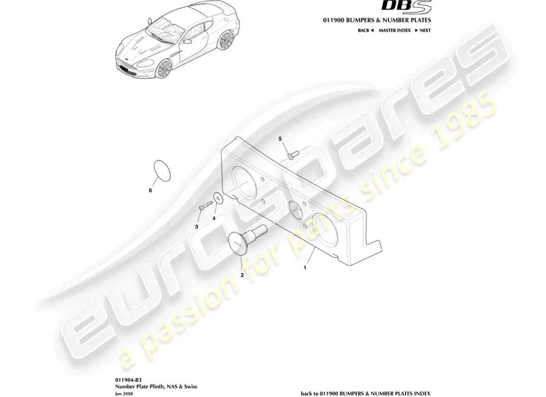 aston martin dbs (2013) soportes para matrícula, nas diagrama de piezas