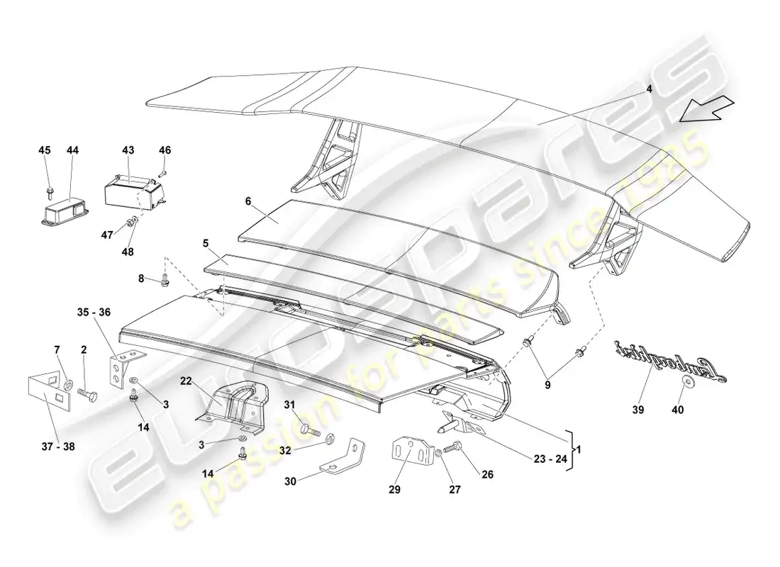 lamborghini lp670-4 sv (2010) tapa para cubierta de motor trasera diagrama de piezas