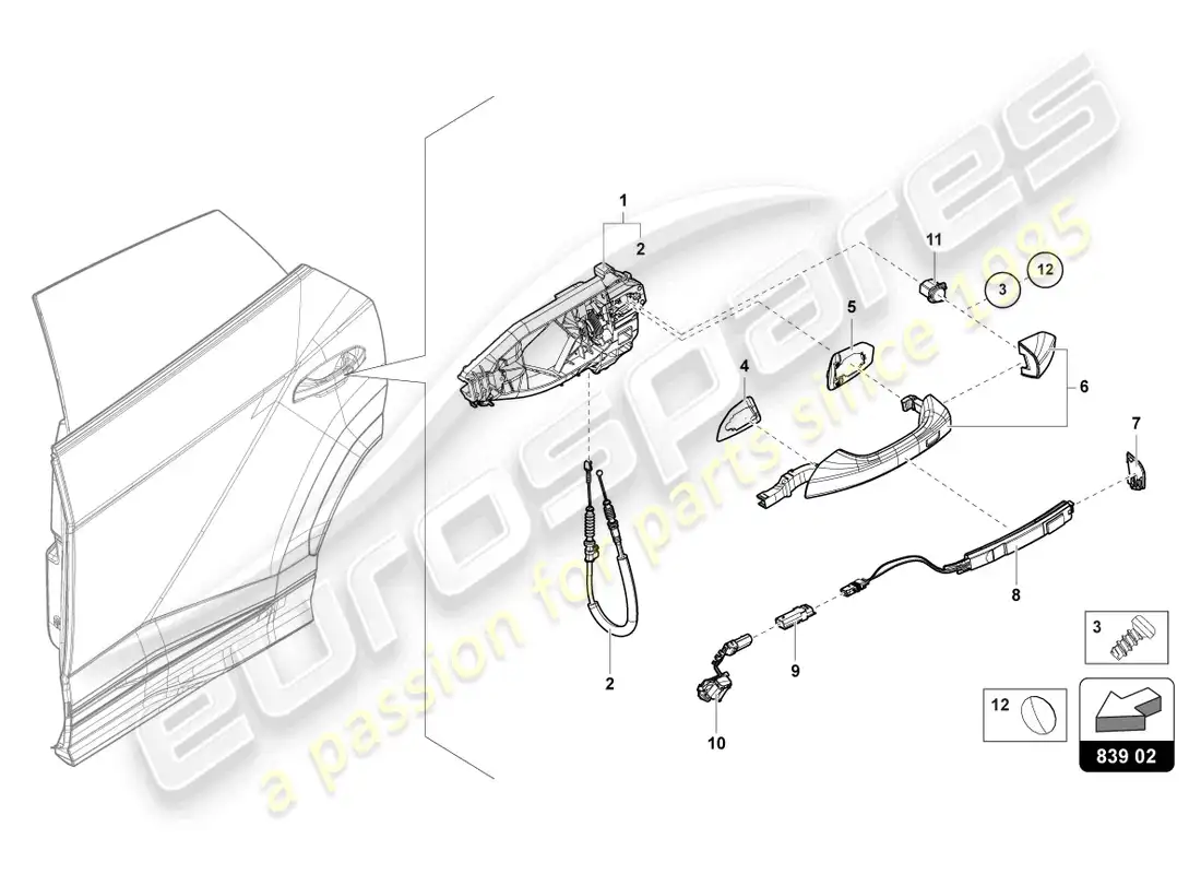 lamborghini urus performante (2024) manija de puerta exterior trasera diagrama de piezas