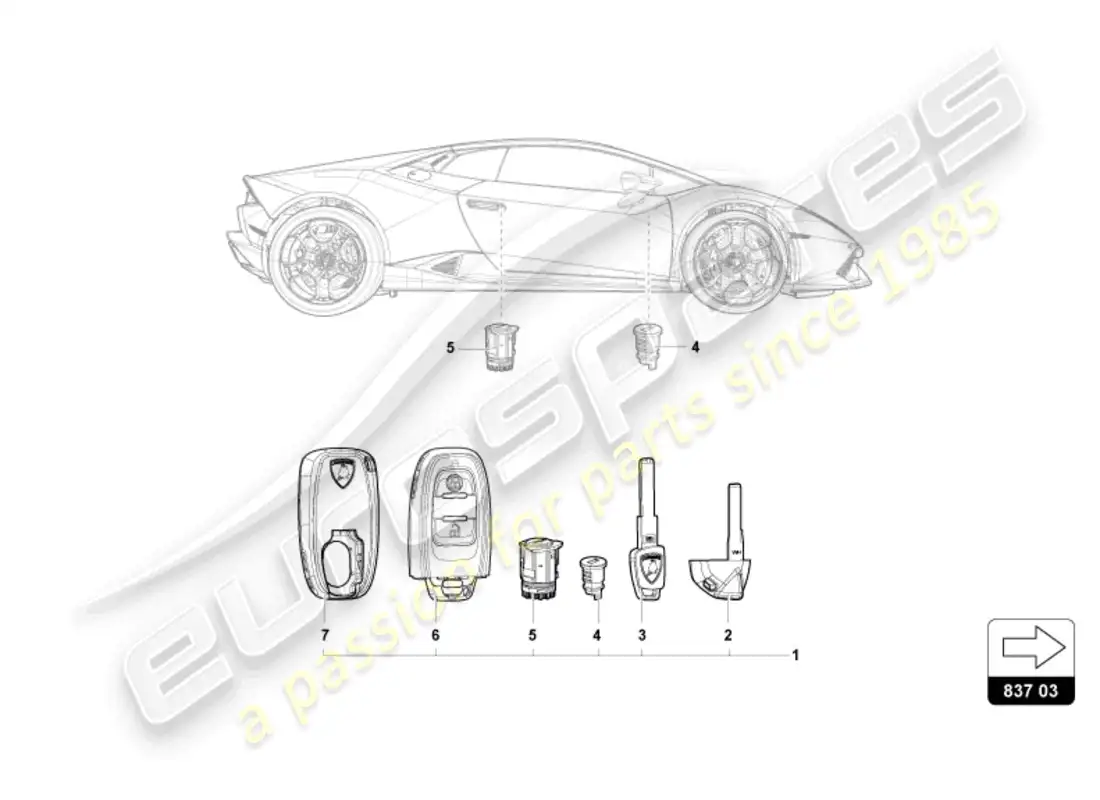 lamborghini sterrato (2024) cerradura con llaves diagrama de piezas