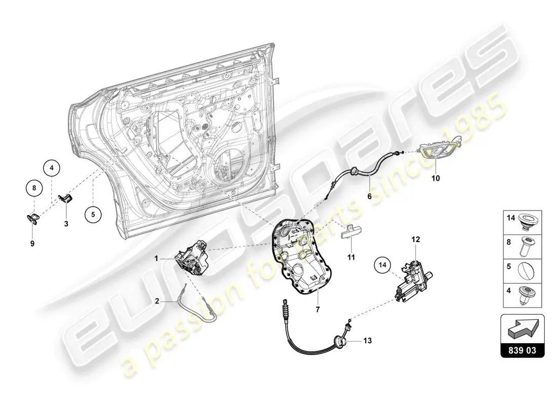 lamborghini urus performante (2024) cerradura de la puerta trasera diagrama de piezas