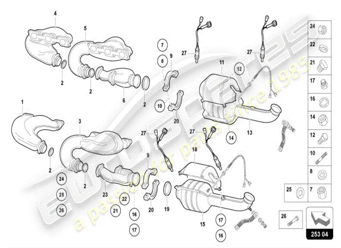 lamborghini diablo vt (1998) silenciador con catalizador diagrama de piezas