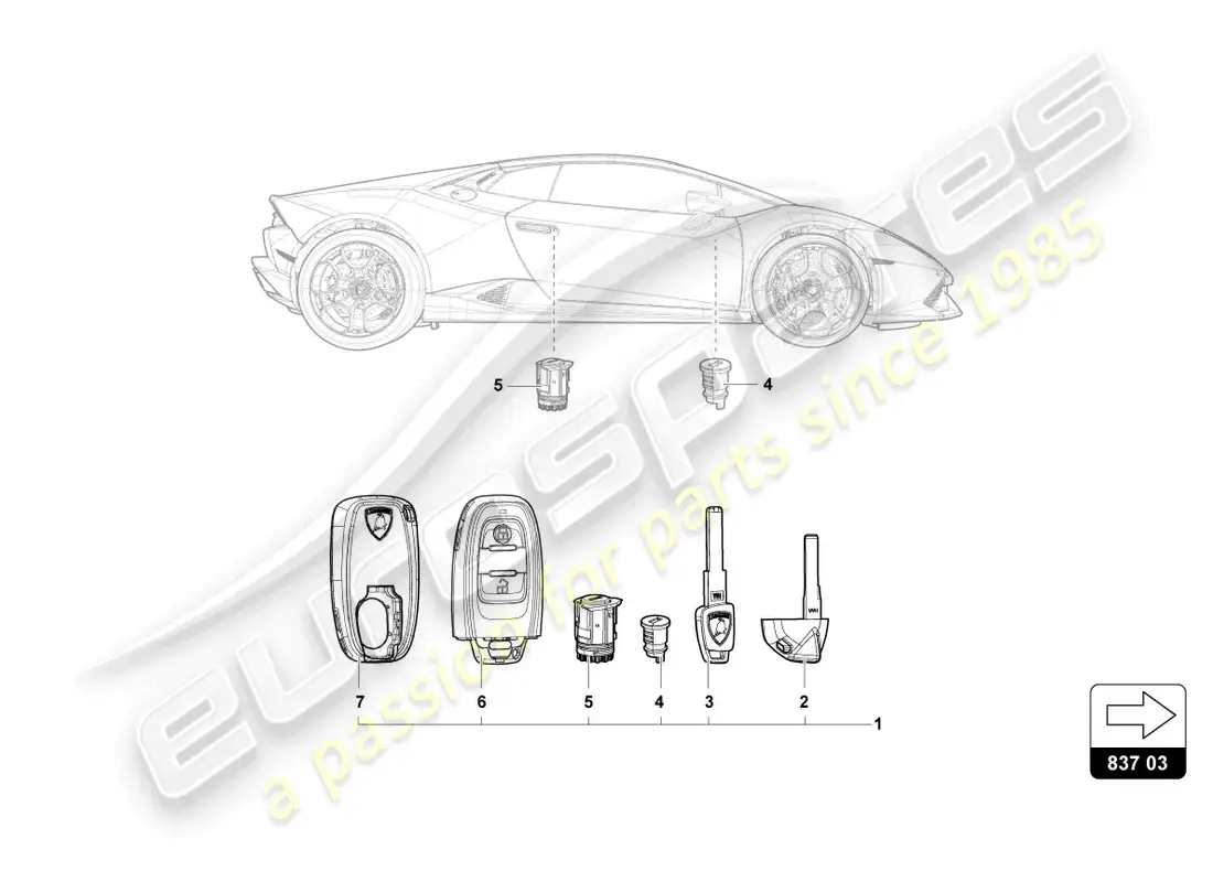lamborghini evo spyder 2wd (2023) cerradura con llaves diagrama de piezas
