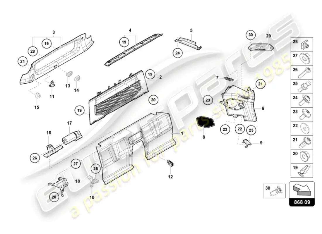 lamborghini sto (2024) área del compartimiento trasero diagrama de piezas
