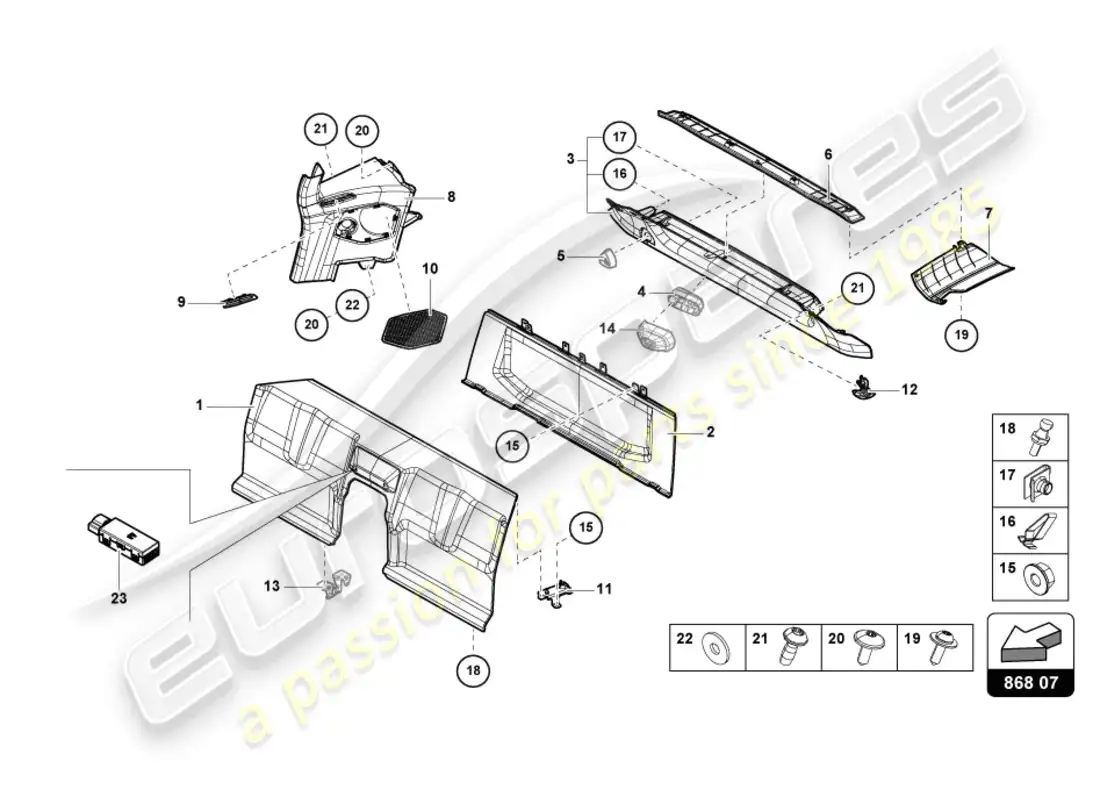 lamborghini tecnica (2023) decoración interior diagrama de piezas