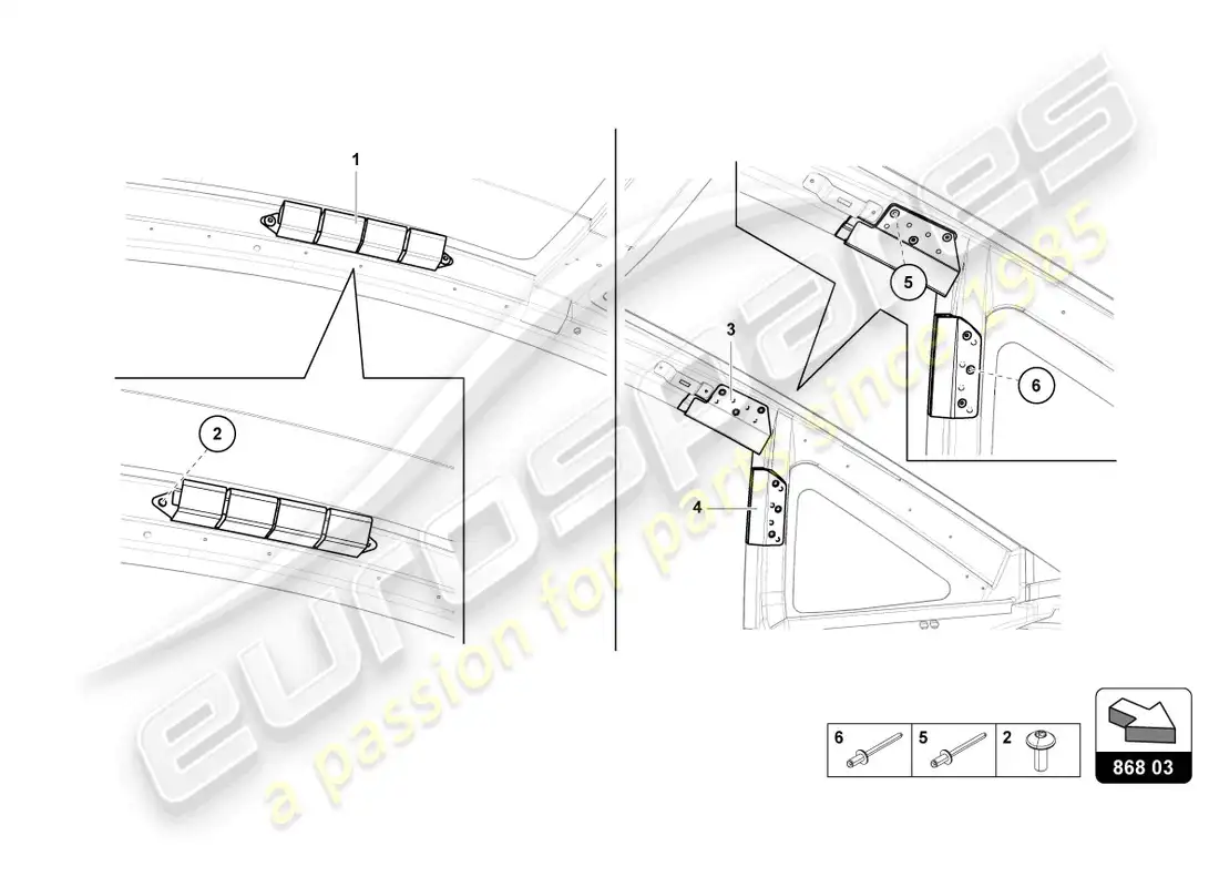 lamborghini countach lpi 800-4 (2022) embellecedor del marco del techo diagrama de piezas