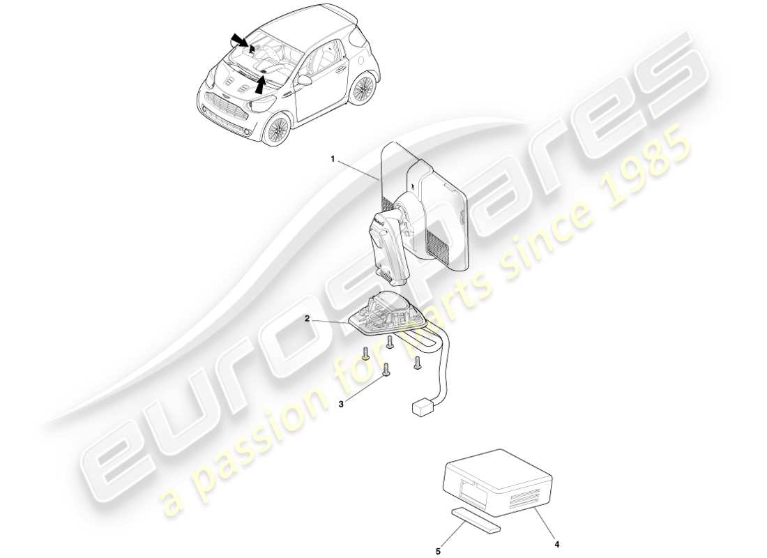 aston martin cygnet (2012) diagrama de piezas de la pantalla de navegación