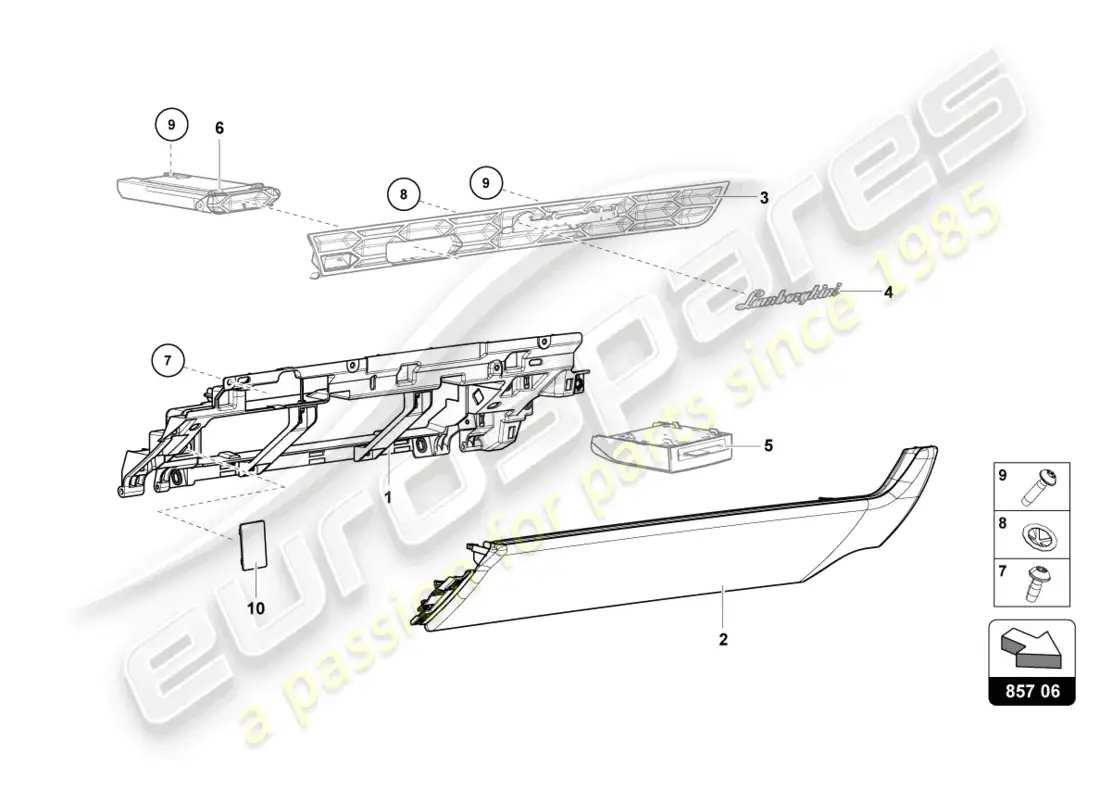 lamborghini tecnica (2023) guantera diagrama de piezas