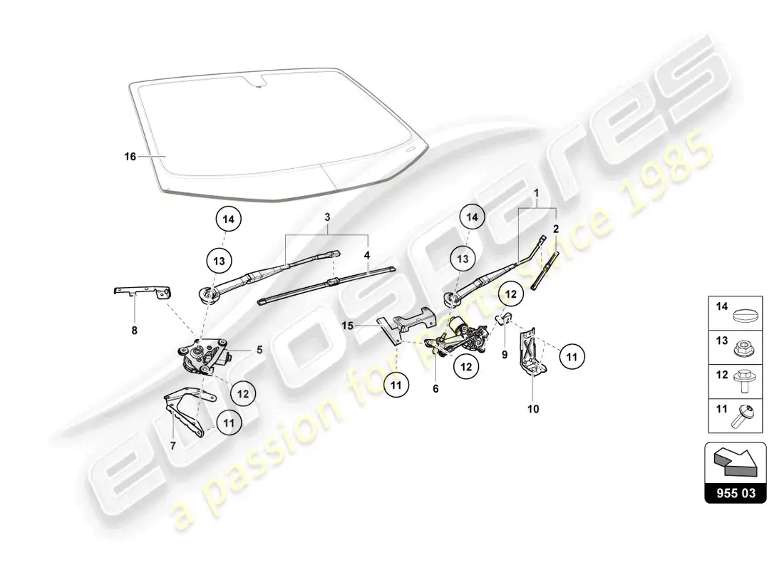 lamborghini evo coupe 2wd (2022) limpiaparabrisas diagrama de piezas