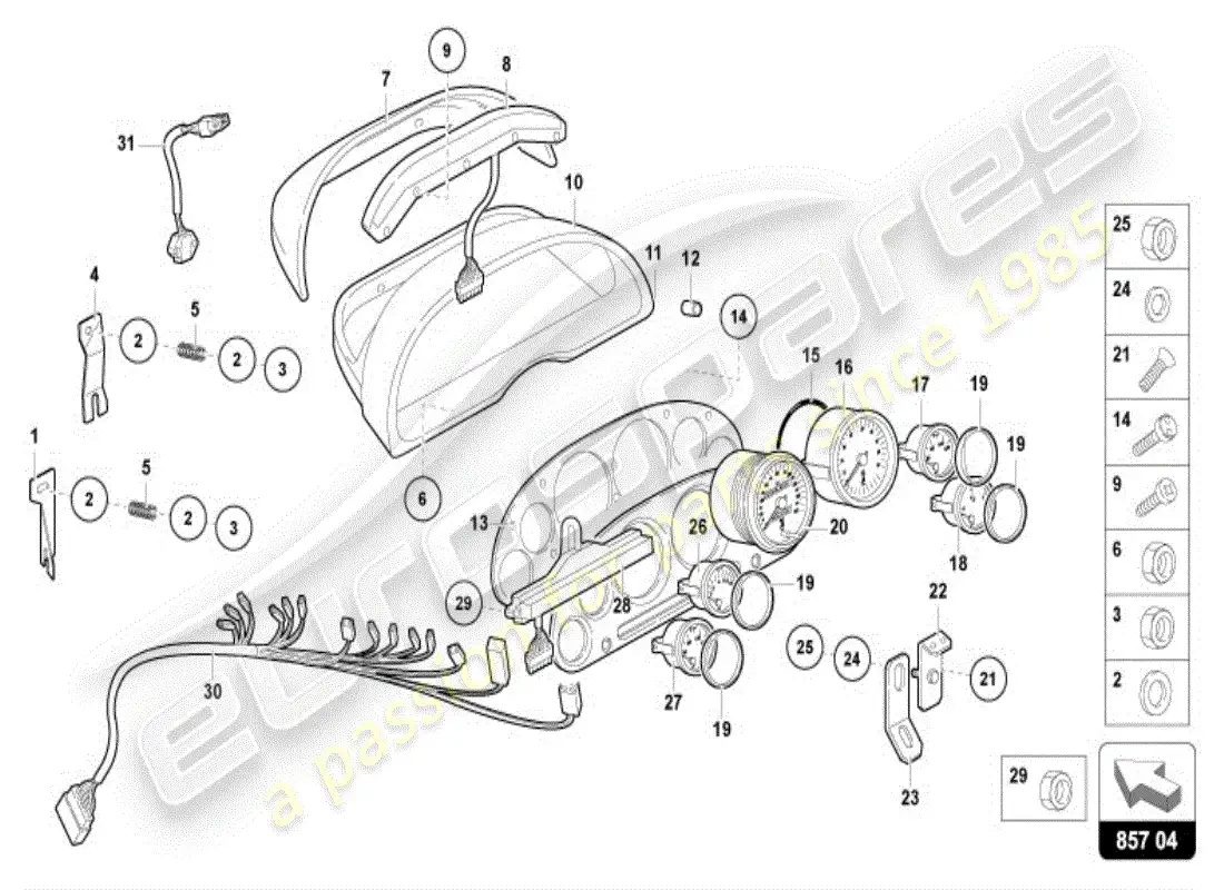 lamborghini diablo vt (1995) instrumento combi diagrama de piezas