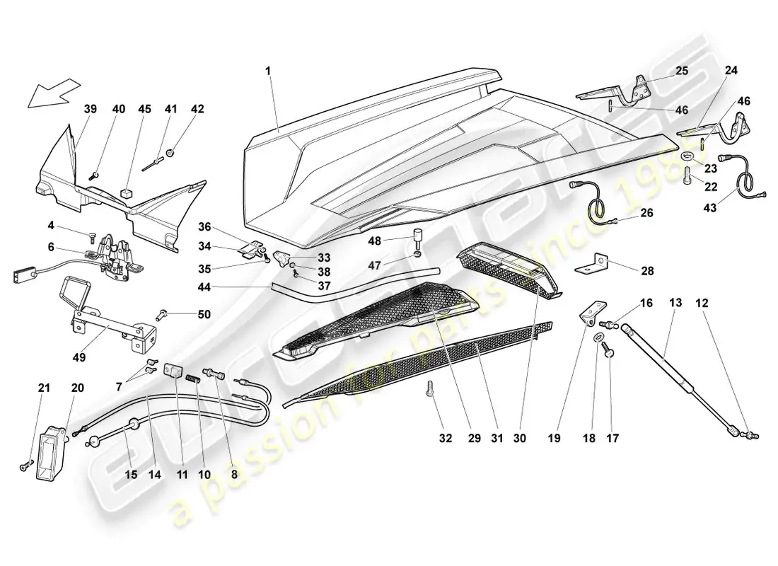 lamborghini lp640 roadster (2008) tapa para cubierta de motor diagrama de piezas
