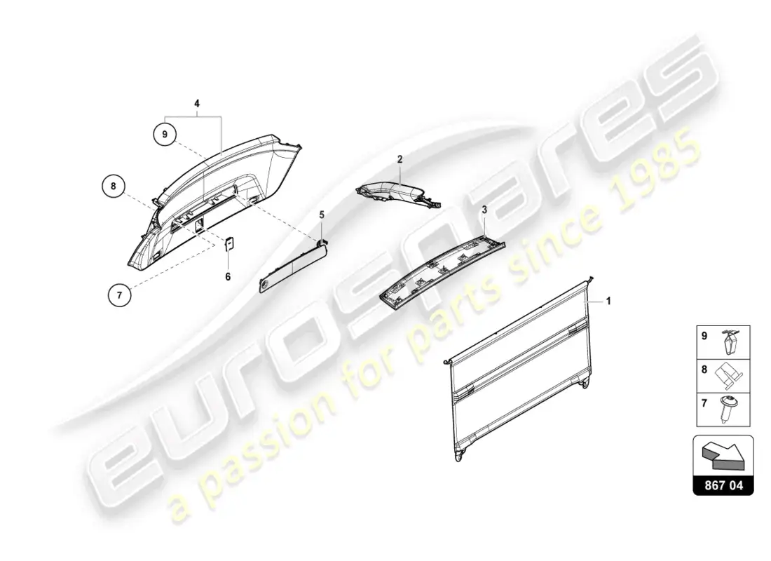 lamborghini urus s (2023) panel de acabado de la tapa trasera diagrama de piezas