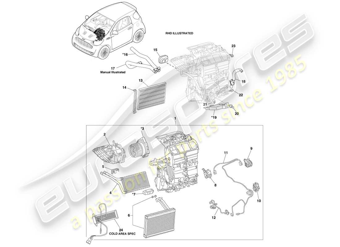 aston martin cygnet (2012) diagrama de piezas de la unidad hvac