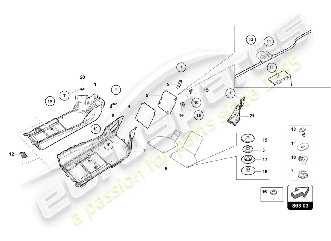 lamborghini evo spyder (2021) placa de aislamiento de ruido interior diagrama de piezas