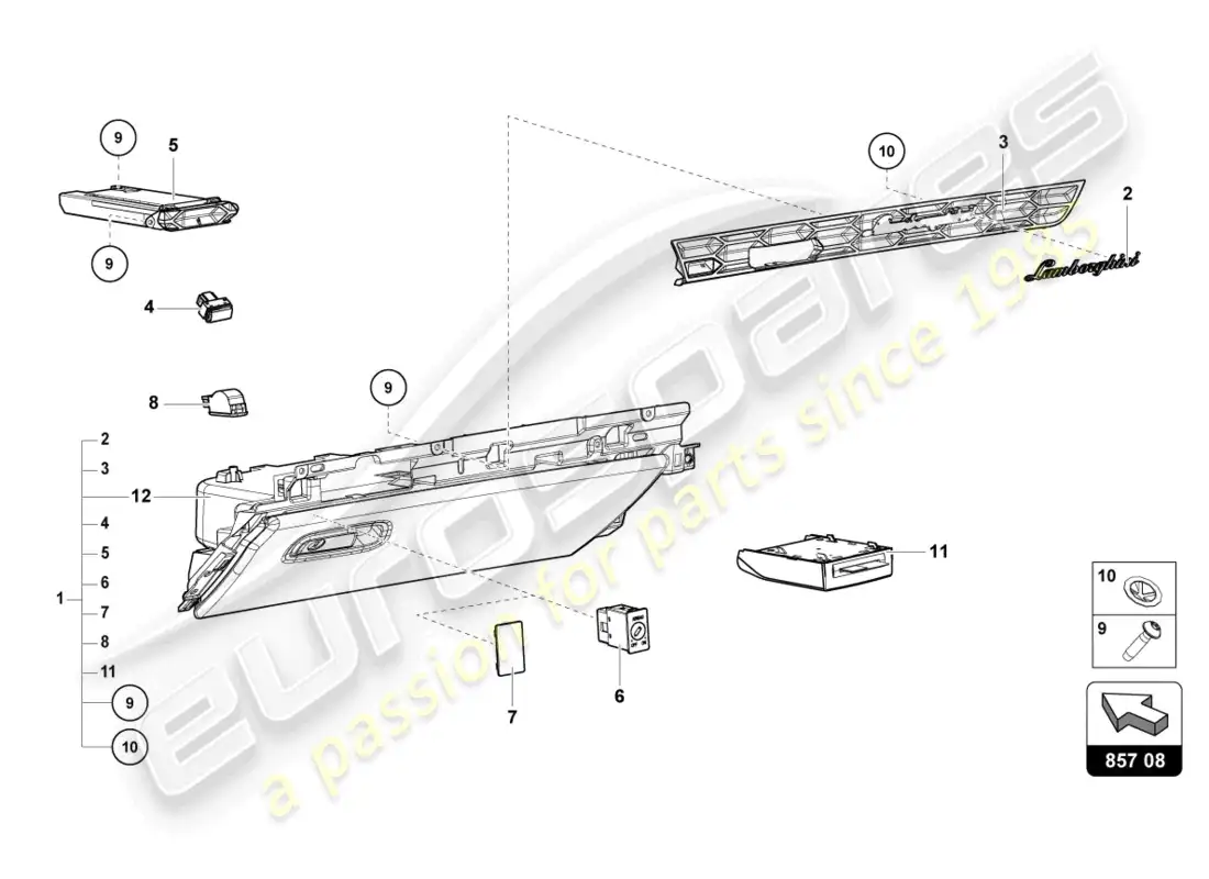 lamborghini evo spyder (2022) guantera diagrama de piezas